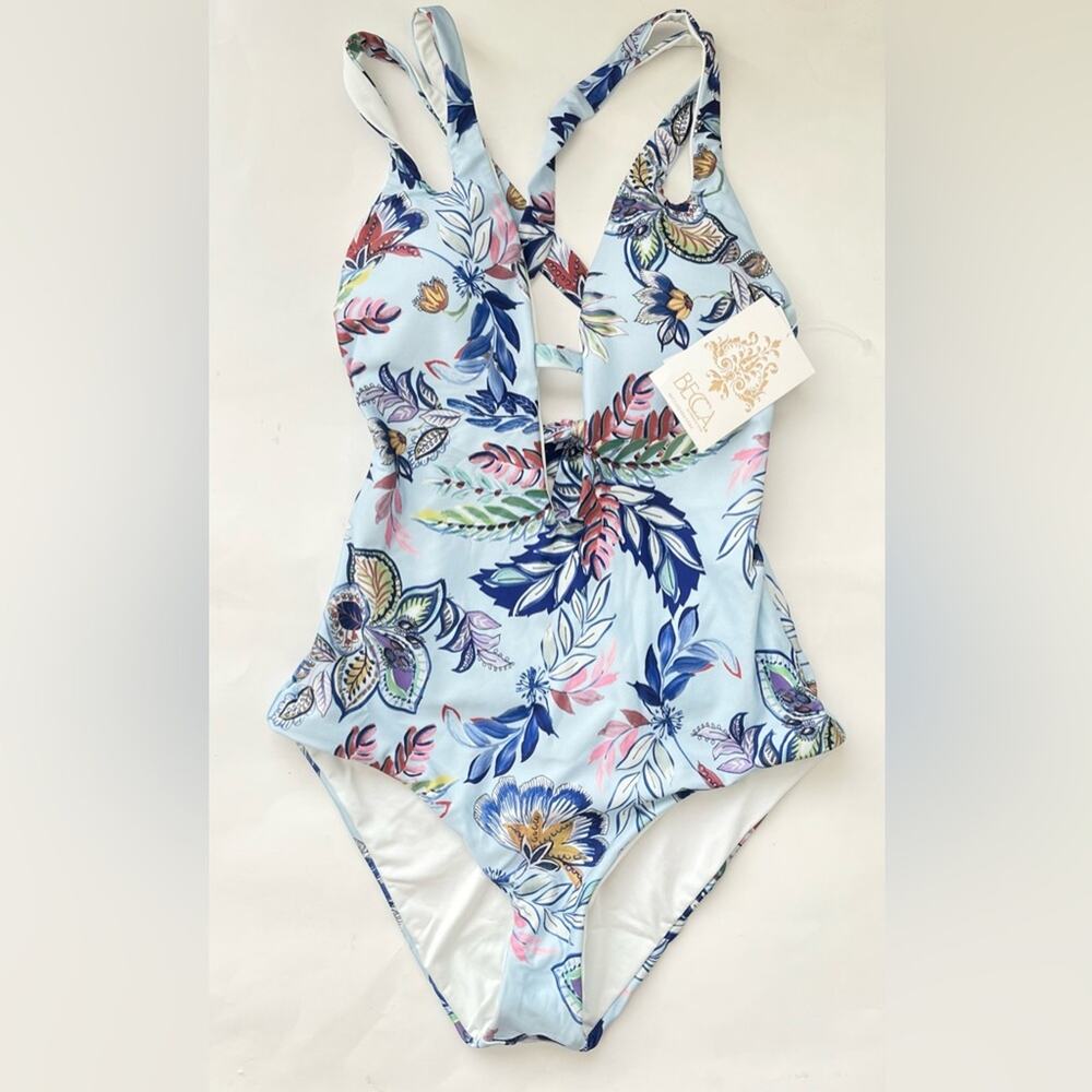 Becca by Rebecca Virtue Standard Print Play Cut Out One Piece Swimsuit NWT small - Picture 2 of 8